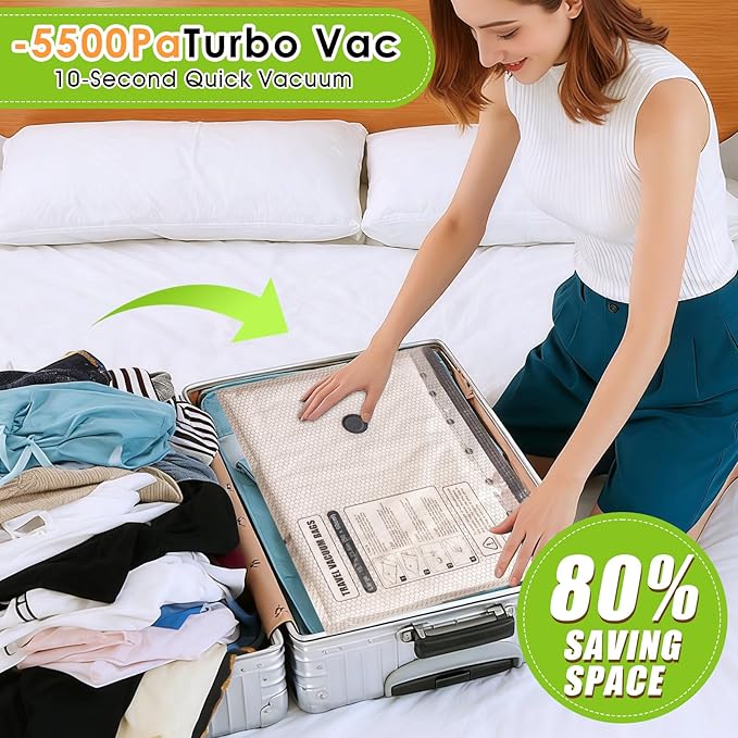 Travel Vacuum Storage Bags for Clothing with Rechargeable Air & Hand Pump, 21 Pack Portable Space Saver Bags, Compression Packing Seal for Luggage and Suitcase, Blankets, Seasonal Storage