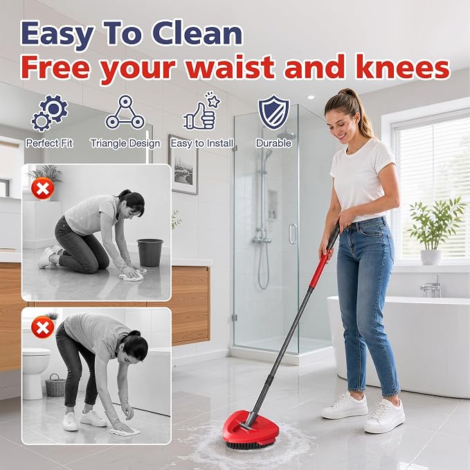 Spin Mop Scrub Brush Head for O Ceda EasyWring 1-Tank System(Red) | Hard Bristle Scrubber Brush for Floor Cleaning Accessories (Not Fit for RinseClean 2-Tank-Blue Inner), 2 Pack