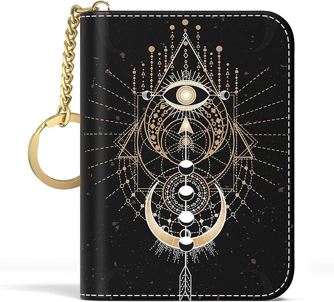 Aiawoxc Credit Card Holder, Small RFID Wallet Slim Leather Card Organizer Case with Zipper and Keychain, Mysterious Cosmic Galaxy