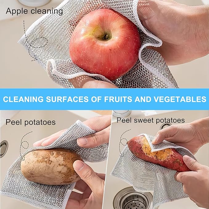 2024 New Multipurpose Wire Miracle Cleaning,Wire dishwashing, Non Scratch Wire Dishcloth,Dish Towels for Kitchen Sinks Dishes Stove Tops,ClothsMultifunctional Wire Dishwashing Rags for Wet and Dry