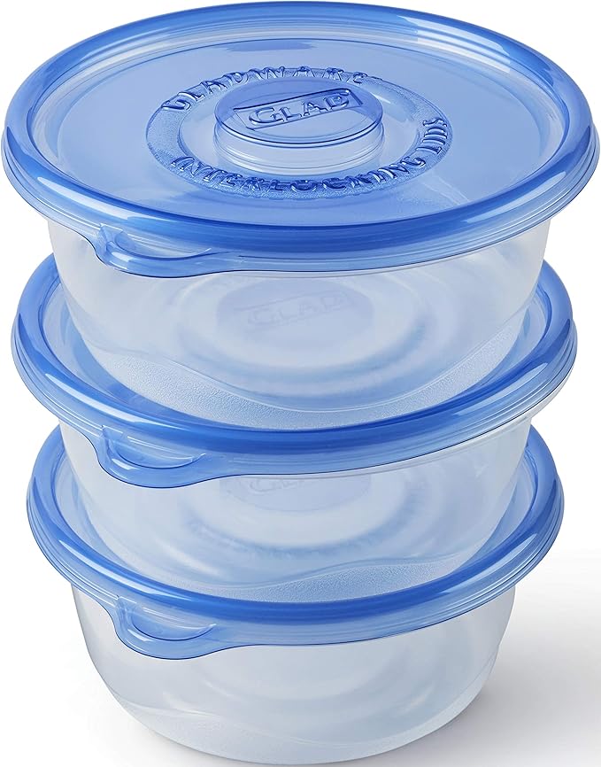 Glad GladWare Big Bowl Food Storage Containers with Lids, Large Round No BPA Plastic Containers for Soups, Salads, and Meal Prep, Lock Tight Seal, Microwave Dishwasher Safe, 48 Oz, 3 Count