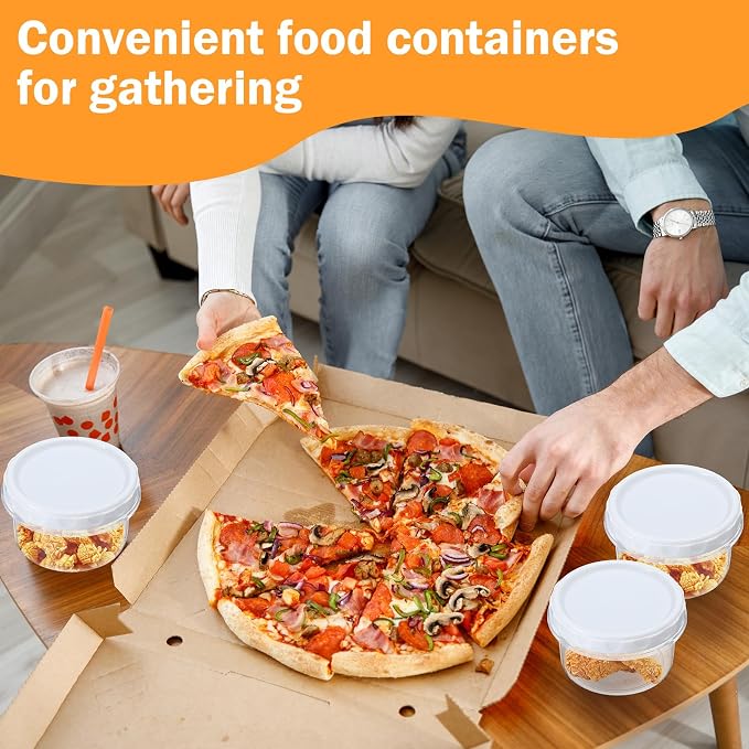 Sieral 16 Pack 8 oz Freezer Containers with Lids Reusable Deli Freezer Storage Containers Stackable Plastic Thick Twist Top Jars for Takeout Food Round Wide Mouth Lunch Snack (White)