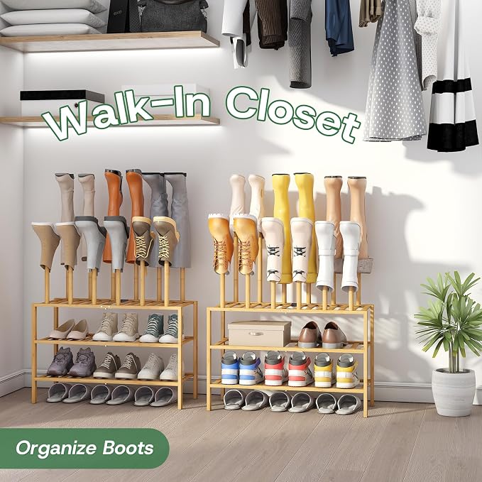 kiplant Tall Boot Rack Organizer - Bamboo Wood Boot Rack Shoe Rack for Entryway & Closet, Holds 6 Pair Tall Boots