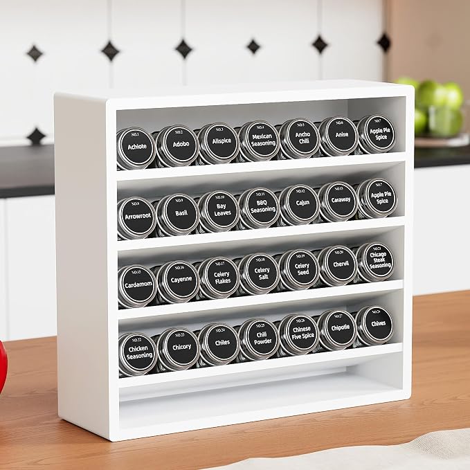 Orimade 4 Tier Spice Rack Organizer for Cabinet, Freestanding Bamboo Seasoning Rack for Countertop, Cupboard, Pantry, Kitchen, 13.18 x 4.13 x 12.2 inches(Spice Jars Not Included), White