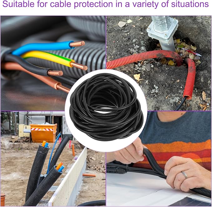 DMiotech 100ft Wire Loom Split Tubing 3/8 Inch(10.4 Mm) ID, Cord Protectors from Pet Flexible Conduit Cable Management for Office, Home, Garden, Black