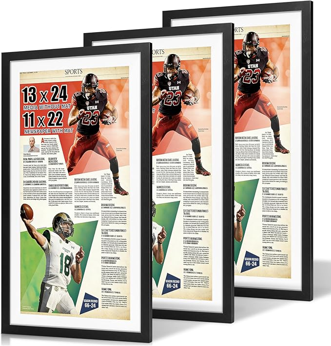 JupDec 11 × 22 Up to 13 × 24 Newspaper Frame, Premium Wood Display Case with Acrylic Panel, Wall Mount or Tabletop Stand, Perfect for Home & Office Decor, Ideal Gift for Collector, 3 Pack, White