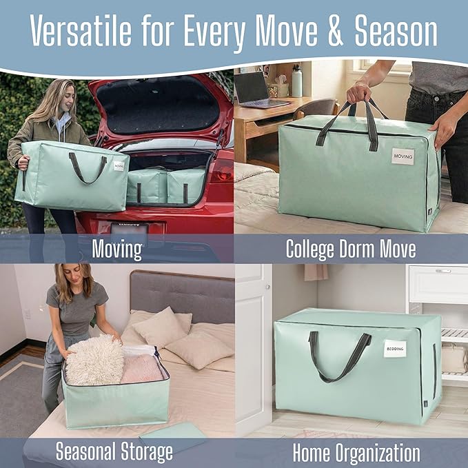 VENO 2 Pack Extra Large Heavy Duty Moving Bags with Wide Opening & Reinforced Handles, Reusable Storage Tote Bags with Strong Zippers for Clothes, College Dorm Essentials & Moving Supplies
