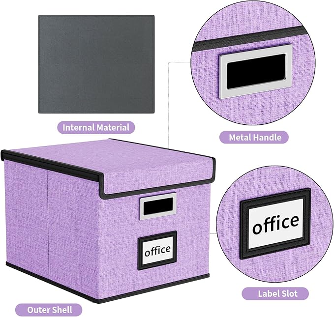 Decorative File Organizer Storage Boxes with Lid, Huolewa Linen Hanging Filing & Storage Box with Plastic Slide for Office/Decor/Home, Universal Hanging Filing Organization Box for Letter/Legal Folder