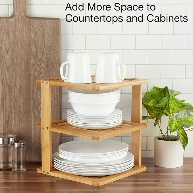 Bamboo Corner Shelf, 3 Tier, 10 x 10 inch, 11.5 inches high