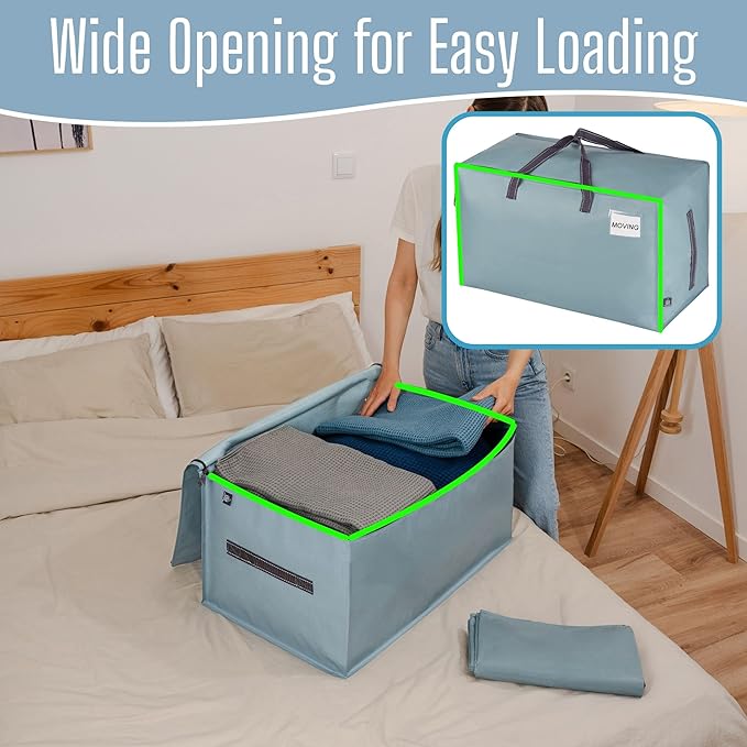 VENO 10 Pack Extra Large Heavy Duty Moving Bags with Wide Opening & Reinforced Handles, Reusable Storage Tote Bags with Strong Zippers for Clothes, College Dorm Essentials & Moving Supplies