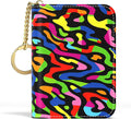 Aiawoxc Credit Card Holder, Small RFID Wallet Slim Leather Card Organizer Case with Zipper and Keychain, Abstract Rainbow Art