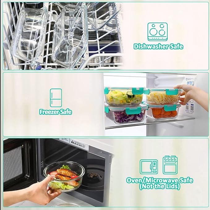 24-Piece Glass Food Storage Containers with Locking Lids,Glass Meal Prep Containers Set - Airtight Lunch Containers, Microwave, Oven, Freezer and Dishwasher,Green
