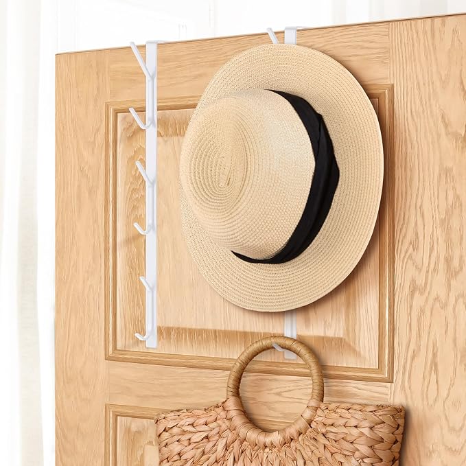 Tandefio 4 Pack 13.8" Over The Door Hook Hanger Comes with 6 Hooks from Large to Small Metal Extra Long Over The Door Hooks Hanger for Hats Rack Coat Scarf Purse Bags Scarf Keys and More (White)