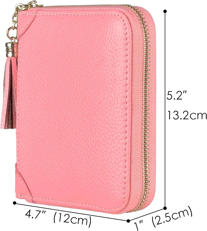 Easyoulife Womens Credit Card Holder Wallet Zip Leather Card Case RFID Blocking (Pink)