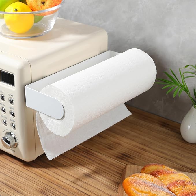 DELITON Magnetic Paper Towel Holder - Multifunctional White Paper Towel Rack with Strong Magnetic Fit Most Size Paper Towels for Refrigerator, Rv, Garage, BBQ