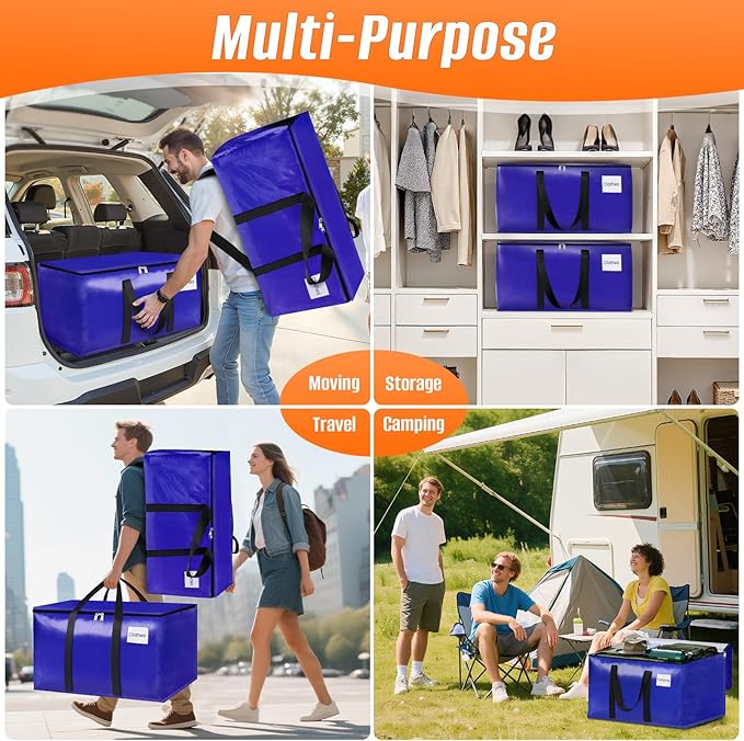 FabSpace 10-Pack Moving Bags with Backpack Straps & Carry Handles, 25 Gallons-93 L Heavy Duty Storage Totes for Space Saving, Foldable Storage Bags for College Dorm, Travel, Camping (Blue)