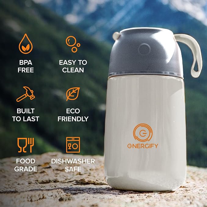 ENERGIFY Vacuum Insulated Food Jar. Large 24oz Bowl incl. Folding Spoon, Cup. Wide Mouth Keep Hot & Cold Drinks Soup Lunch Container for Adults. BPA-Free Stainless Steel, Leak Proof, Cream