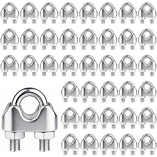 40Pcs 1/4 inch 304 Stainless Steel Wire Rope Cable Clamp,M6 Wire Rope Clips U Bolt Saddle Fastener for Tent Ropes and Rigging Rope