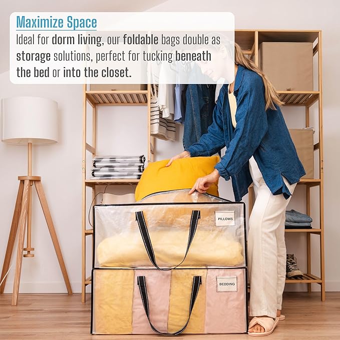 VENO 6 Pack Heavy Duty Moving Bags, Christmas Storage Bins with Lids, Clear Design, Alternative to Moving Boxes, Storage Bags for Clothes, Blankets, Comforters, Pillows, Camping (Clear, 6 Pack)