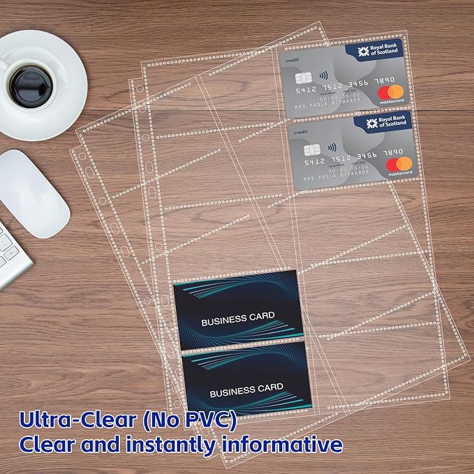 BYSTER A4 Business Card Book, PU Leather Organizer with 30 Pack Sleeves (600 Pockets), Business Card Binder for Credit Cards, Membership Cards, and More - Blue