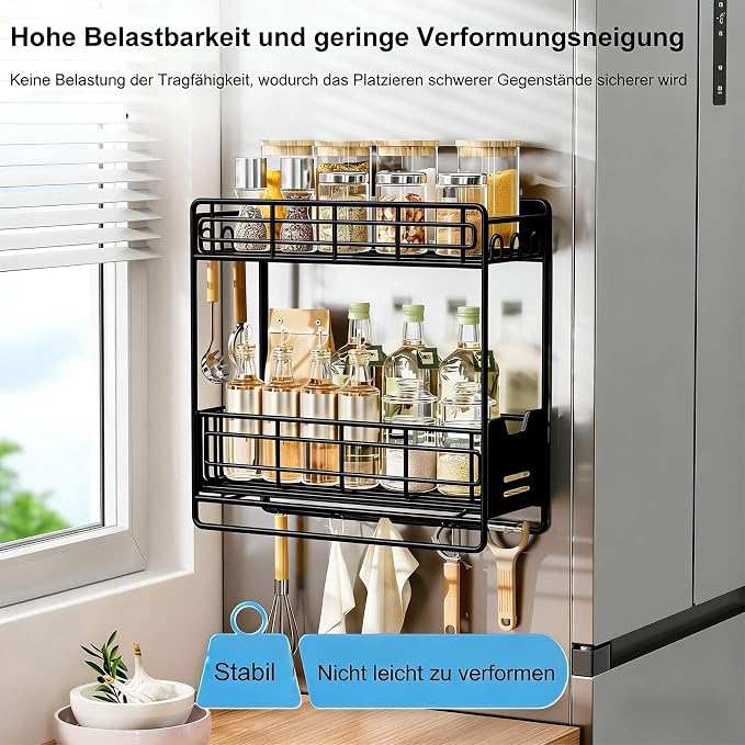 Magnetic Shelves for Washing Machine with Pull Out Shelf, Black Magnetic Sliding Racks for Side of Fridge, Magnetic Laundry Shelf with 5 Hooks, Magnet Laundry Room Organizer