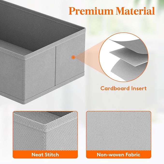 Lifewit Drawer Organizer Clothes for Closet 48 Pack, 3 Sizes Underwear Wardrobe Drawer Dividers, Fabric Foldable Dresser Storage Organizer Bins for Sock/Bra/Lingerie/Undies, Light Gray