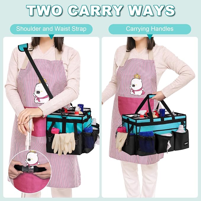 Extra-Large Wearable Cleaning Caddy With Detachable Divider,Cleaning Caddy For Cleaning Supplies Large Cleaning Supply Caddy With Adjustable Shoulder Strap & Waist Belt For Cleaners,Mint Green
