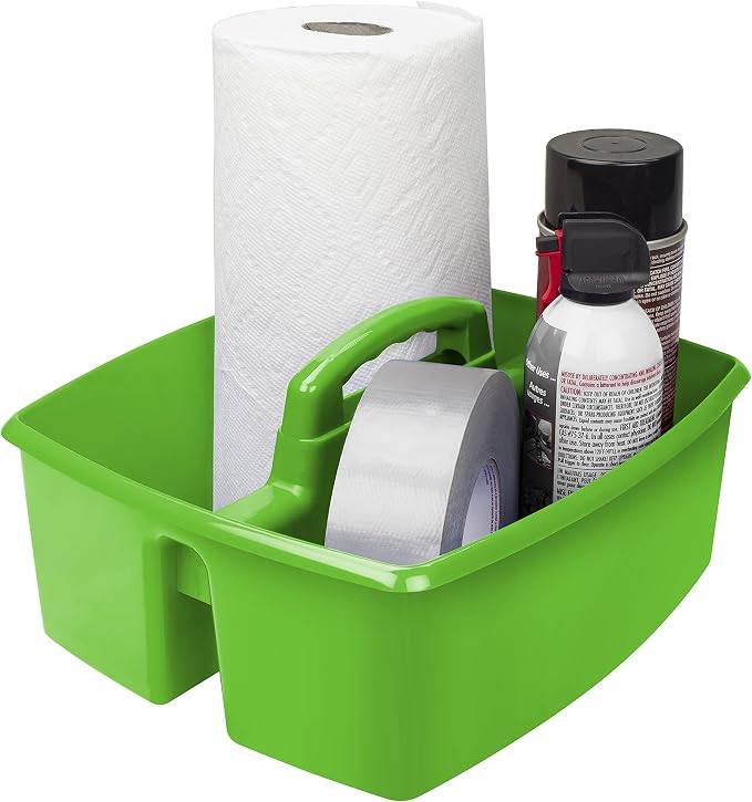 Storex 3-Compartment Small Caddy – Multipurpose Classroom Organizer with Handle, Green, 5-Pack (00951U06C)