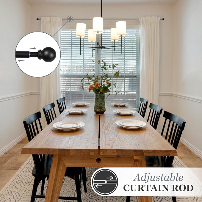 Kenney Chelsea Ball End Window Curtain Rod, 28-48" Adjustable, Black, 2 Pack