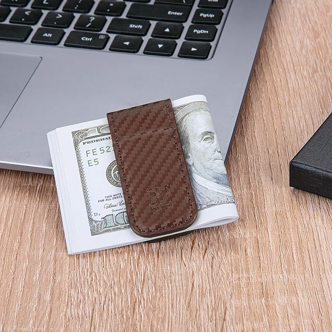 GH GOLD HORSE Slim Magnetic Money Clip Genuine Leather Business Card Holder for Men (Coffee)