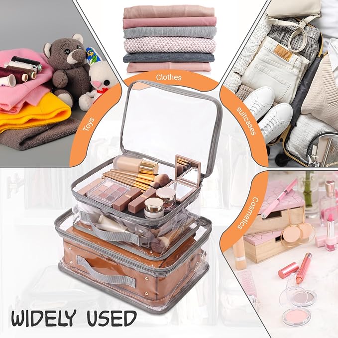 Hsei 12 Pcs Clear Dust Bags For Handbags 4 Sizes Fits Mini Wallet Oversized Tote Bags PVC Waterproof Purse Storage Organizer for Luxury Bag Soft Stand-Up with Zipper Handle for Closet Hanging (Grey)