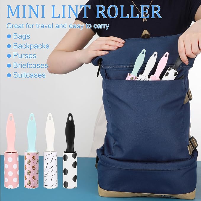 Hushee 12 Pcs Mini Lint Rollers for Pet Travel Size Clothes Roller Hair Lint Removers Sticky Tool for Clothes, Gift Bags, Pet Hair Removal