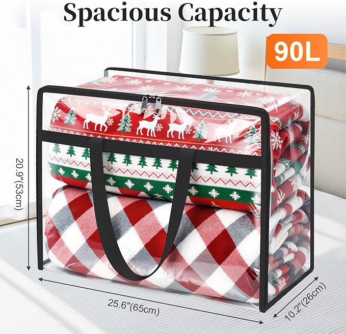 SpaceTrove Clear Clothes Storage Bags, 6 Pack Closet Organizers and Under Bed Storage Containers, Foldable Moving Bags with Zippers for Comforter, Blanket, Bedding, Duvet, PVC Packing Bags 90L