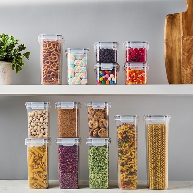 DWËLLZA KITCHEN Airtight 4 Pc Cereal Storage Containers - 14PC Kitchen Pantry Organization and Storage - BPA-Free Clear 8 1.4L Containers with Lids