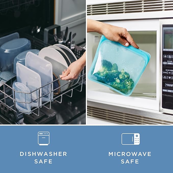 Stasher Premium Silicone Reusable Food Storage Sandwich Bag, Aqua, Microwave, Sous Vide, Dishwasher, Oven and Freezer Safe, BPA Free, Leak-free, Eco-friendly, 28 Oz