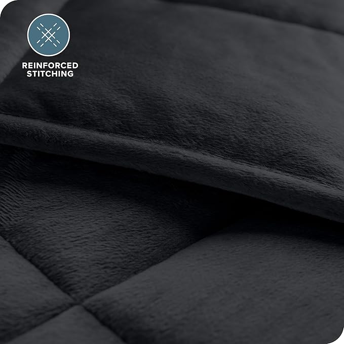 Bare Home Weighted Blanket Twin or Full Size 7lb (40" x 60") - Minky Fleece - Premium Heavy Blanket Nontoxic Glass Beads (Black, 40"x60")