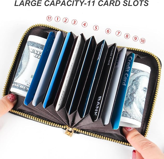 Credit Card Wallet, RFID Card Case Wallet, Zipper Card Cases Holder for Men Women, RFID Blocking, KeyChain Wallet, Compact Size Card Organizer Case for Women