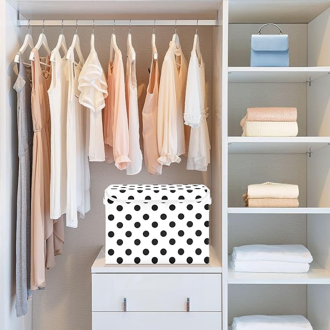 ALAZA Polka Dots Black White Storage Bins Organizer Box Baskets Lidded Clothes for Shelves Closet Collapsible Stackable Storage Cubes Handles