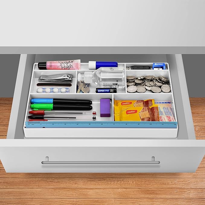 Acrimet Desk Drawer Organizer Tray with 8 compartments Bin Multi-Purpose for Desk Supplies and Accessories (Plastic) (White Color)