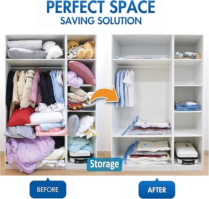 12 Jumbo Compression Storage Bags, Vacuum Storage Bags, Space Saver Bags for Comforters, Blankets, Bedding, Pillows and Clothes Storage, Hand Pump Included