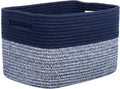 Storage Baskets for Organizing, 14 x 10 x 9” Closet Shelf Woven Baskets, Square Bins with Handles, Cotton Rope Basket for Clothes, Office, Room, Grey+Blue 1 Pack