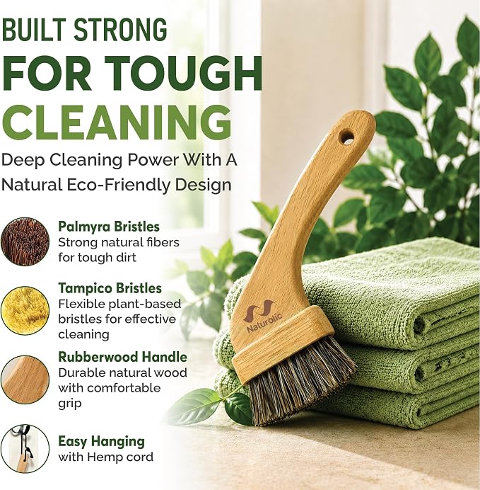 All-Natural Grout Brush Set | Wooden Cleaning Brush for Tile and Floor | Durable Floor Scrubber for Bathroom and Kitchen | Eco-Friendly Household Cleaning Tools – Pack of 2