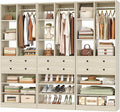 Besiost Closet System, 84"/7 FT Closet Organizer System with Drawers and Shelves, Walk-in Closets Systems, Free Standing Reach in Closet Tower, Load 1800+LBS, Greige 3 Pack