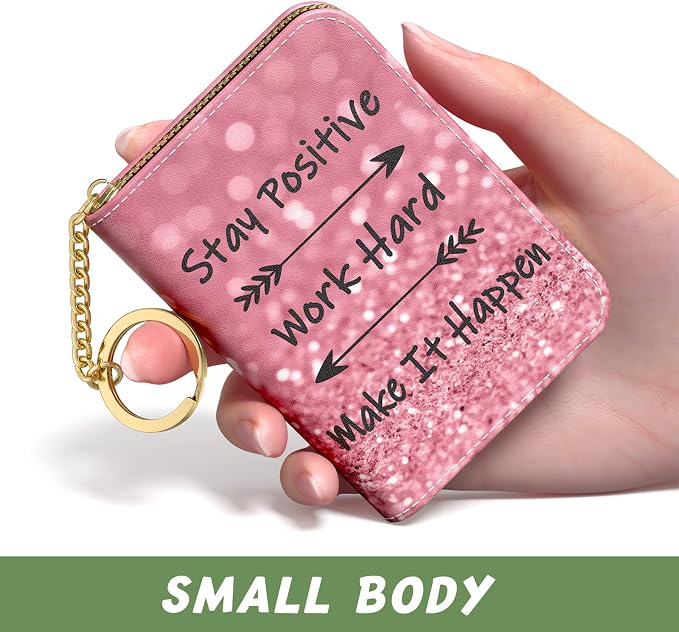 Aiawoxc Credit Card Holder for Women, Small RFID Wallet Slim Leather Card Organizer Case with Zipper and Keychain, Work Hard
