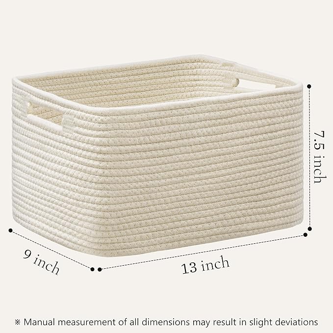 4 Pack Storage Baskets for Organizing, Woven Baskets for Shelves, Beige | 13"L x 9"W x 7.5"H, Woven Basket, Cotton Rope Basket, Toy Storage, Cube Shelf, Gift Baskets Empty, Home Decor
