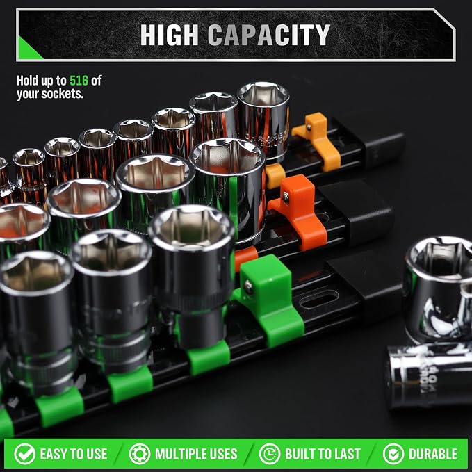 SWANLAKE 36-Piece Socket Organizer, 1/4-Inch x 192 Clips, 3/8-Inch x 180 Clips, 1/2-Inch x 144 Clip, Socket Holder Clip Rail, Drive Sockets Trays for Tool Box Drawer