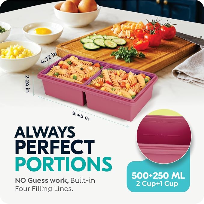 2 cup Silicone Freezer Trays with Lids, Silicone Soup Freezer Molds, Easily prepare portioned meals, Dishwasher,Oven Safe, Stackable, Ideal for Frozen Broth, Leftovers & Meal Prep, BPA Free 2 Pack