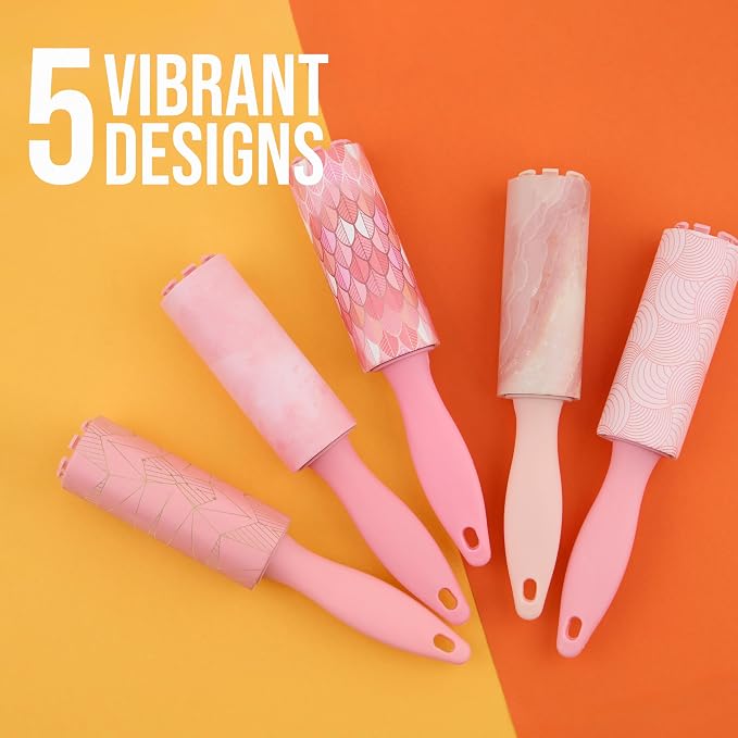 Expressions 5pc Mini Lint Rollers Value Pack - Colorful Compact Mini Lint Roller for Travel, Household Essentials Pet Hair Removal Tool & Lint Removers for Clothing (Pink)