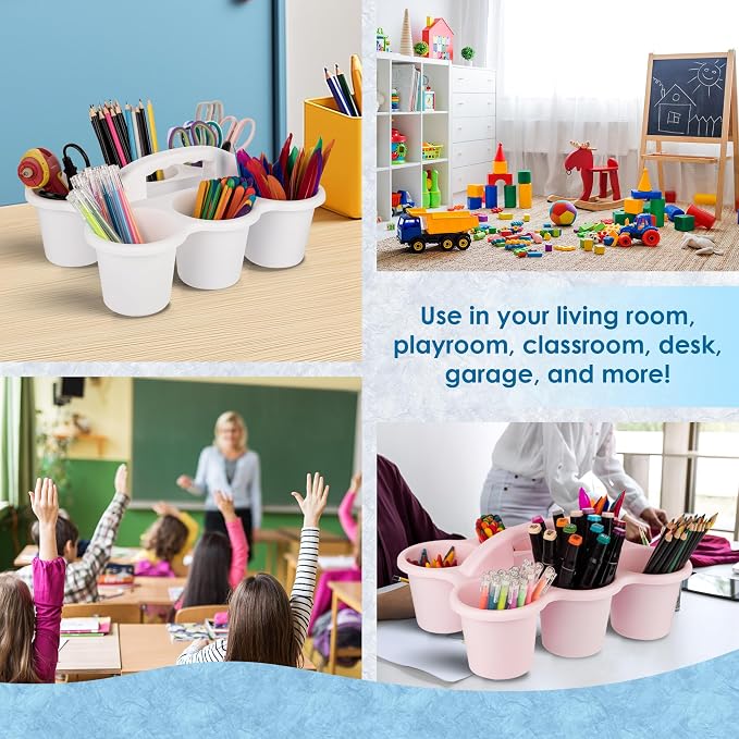 Classroom Caddy for School, Kidsroom, Pencil Holder, Plastic Cup Caddy for Drink Delivery, White, 4 Pack