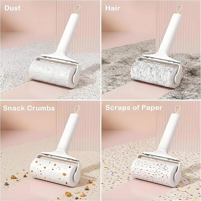 Reusable Lint Roller 2 Pack, Washable Sticky Lint Roller with Cover for Pet Hair, Portable Travel Lint Remover for Clothes, Purse, Furniture, Car, Large Mini Lint Brush for Home and Travel (White)